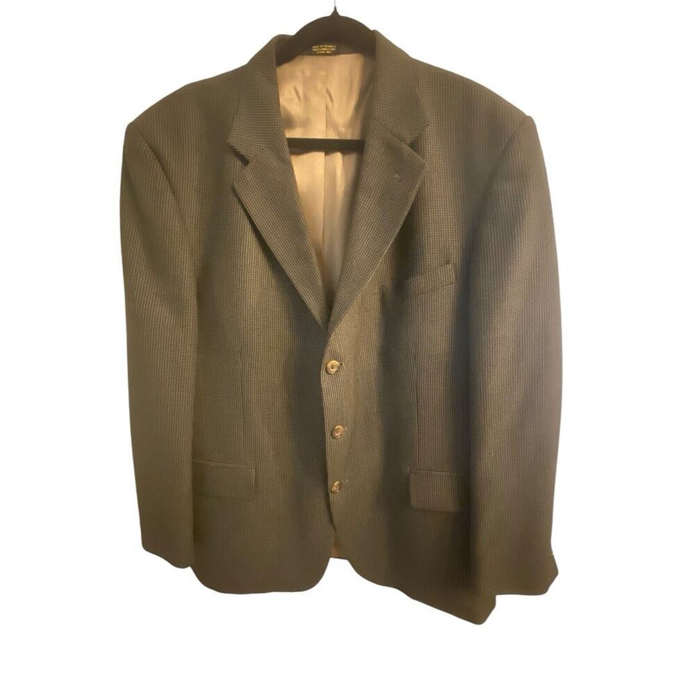Oscar de la Renta Browns Sm Houndstooth 3 Button Wool Blazer Sport Coat Mens 46R